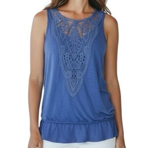 NWT WHITE HOUSE BLACK MARKET Blue Crochet Sleeveless Tie Waist Tank Size Medium